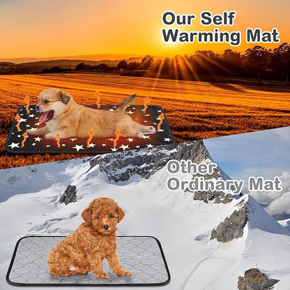 Self Warming Cat Bed Self Heating Dog Mat Star Pattern Warm Thermal Pet Pad Reflects Body Heat Washable Soft Puppy Crate Pad Anti Slip Kennel Mat for Pets(Black,18'' L X 24'' W X 0.4'' Th)