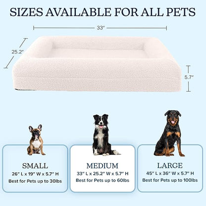 Orthopedic Dog Bed - 33in Medium Dog Bed with Supportive Bolster, Nonslip Bottom, and Removable Washable Cover - Memory Foam Puppy Bed for Medium Dogs - Dog Products by PETMAKER (Cream)