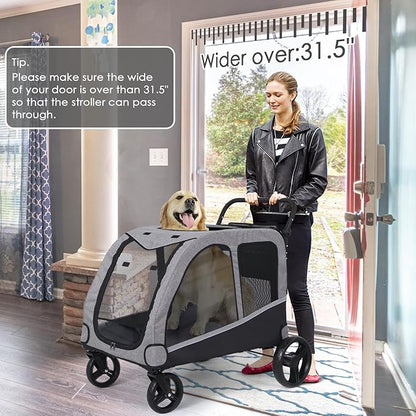 Saudism Dog Stroller for Large & Medium Dogs, Extra Large Pet Stroller, Dog Wagon for 2 Dogs, Foldable Design, Adjustable Handle, with Pocket, Up to 130 lbs