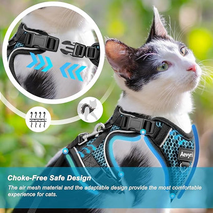 Cat Harness and Leash for Walking Escape Proof Soft Adjustable Cat Leash Breathable Honeycomb Structure Comfortable Vest Easy to Wear Kitten Harness for Outdoor Travel, Honeycomb Blue, L