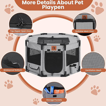 Enclosed Pet Playpen, Portable Cat & Puppy Playpen with Sturdy PVC Pipe Frame and Scratch-Resistant Fabric, Soft Kennel Crate Fence for Pet Indoor Outdoor Use (Small Size, 28x28x16.9 Inches)