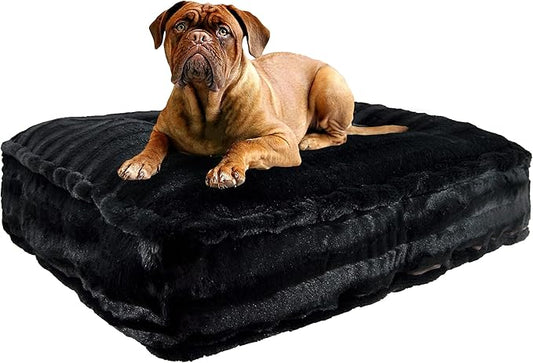 Bessie and Barnie Frosted Willow Extra Plush Shag Faux Fur Luxury Sicilian Rectangle Pet/Dog Bed (Multiple Sizes)