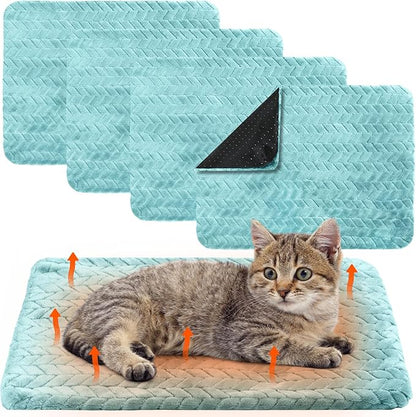 Drydiet 4 Pack Self Warming Cat Bed Mat Self Heating Pad for Dog Extra Warm Winter Pet Pad Washable Thermal Pads Mats for Pets Indoor Outdoor(Green,16 x 20 Inch)