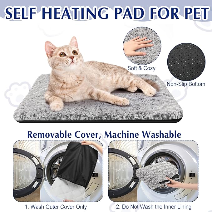 Drydiet 4 Pack Self Warming Cat Pads Self Heating Cat Mat Washable Homeless Dogs Thermal Pads Kennel Pad Reflects Body Heat Warm Crate Bed Mat for Indoor Outdoor Pet