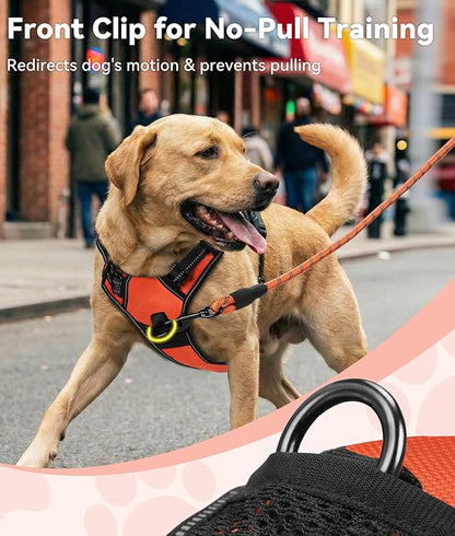 Joytale No Pull Dog Harness Medium Sized Dog, Reflective Pet Vest with Front Clip, Adjustable Soft Padded Harnesses with Easy Control Handle for Training and Walking, Orange, M