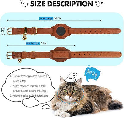 Cat Tracker, GPS Pet Tracker for Cats (Only iOS), Leather Cat Collar with Tracker, Works with Any Collar, No Monthly Fee, Compatible with Apple Find My App not for Android (Brown)