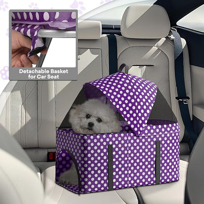 3-in-1 Visible Foldable Pet Detachable Carrier, Car Seat and Stroller with Push Button Entry for Small Pets, Cat Dog Stroller for Medium Dogs Cats Load Up to 33 lbs, Purple Polka Dots