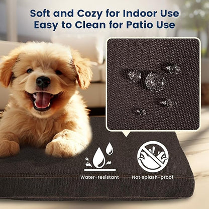 Miguel Durable Canvas Dog Bed for Medium Large Pet Outdoor Dogs Pad 14 Ounce Canvas Waterproof Pet Pillow with Removable Washable Cover, 35 x 25 inch, Brown