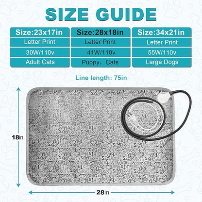 Dog Heating Pad, Pet Heated Mats Puppy Heating Pad for Winter, Whelping Box,Waterproof Heated Pet Bed Mat for Dogs with Chew Resistant Steel Cord(Letter, 28 * 18in)