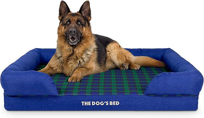 The Dog’s Bed Orthopedic Memory Foam Dog Bed with Bolsters for XL Dogs, Waterproof Washable Cover, Anti-Slip Base, Calming Surface – CertiPUR-Certified Foam, Oxford Fabric, Black Watch Tartan, XL