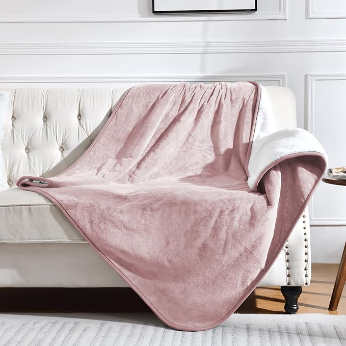 Waterproof Blanket for Bed Couch Sofa, Soft Liquid Pee Proof Pet Blanket for Dog Puppy Cat, Reversible Sherpa Fleece Furniture Protector (Dusty Pink, 50x60 inches)