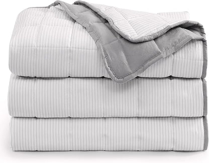 Casa Platino Quilted Blanket Twin XL – Pre-Washed Lightweight Down Alternative Bedding, Reversible Microfiber - All Season Use – Ticking Stripe Silver