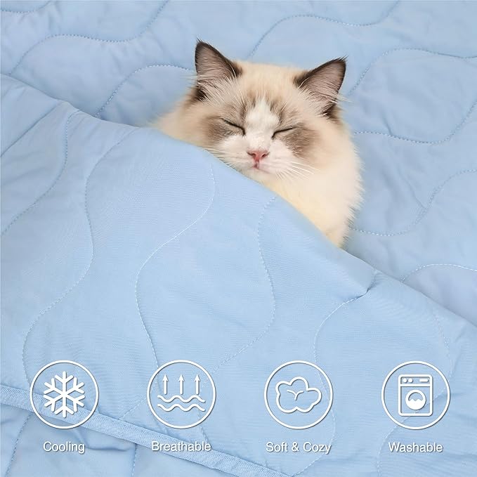 Cooling Blanket for Dogs - Q-MAX>0.4, Lightweight Pet Throw Blanket Furniture Protector, Breathable Fill and Soft Washable Cooling Mat for Summer, Light Blue, 40x60