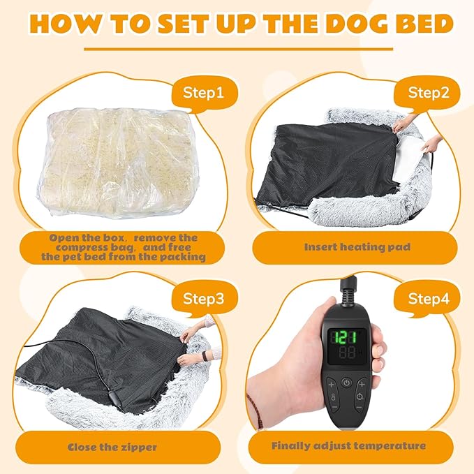 Heated Dog Couch Bed for Large Size Dog Adjustable Temperature & Timer 45 x 37 x 6 in Calming Plush Fur Pet Bed Couch Cover with Electric Heating Pad Fluffy Plush Sofa Mat for Large Medium Dogs Cats