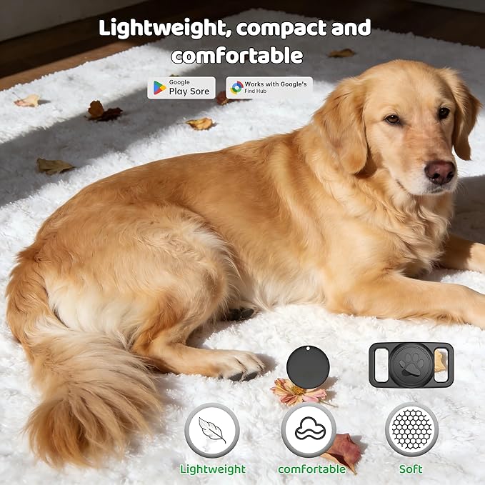 Pet Tracker,GPS Collar for Dogs (Android Only) Smart tag,Waterproof Compatible with Google Find My,No Monthly Fee,Tracking Solution Smart Collar for Pet Safety Ideal Small Large Dogs[1trackr+2case]