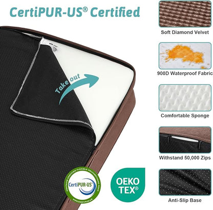 COZY KISS Orthopedic Dog Bed for Extra Large Dog 44x32 inch, XL Pet Sofa, Bolster Foam Bed with Sides, Non-Slip and Egg-Crate Big Dog Couch Bed with Washable Removable Cover, Brown