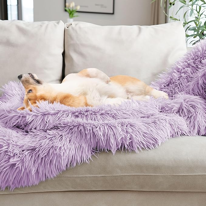 JONIYEAR Extra Large Decorative Fluffy Faux Fur Blanket Queen Size 80" x 90", Soft Luxury Lightweight Furry Blankets, Solid Cozy Shaggy Plush Thick Warm Fuzzy Blankets for Winter Bed Couch, Purple