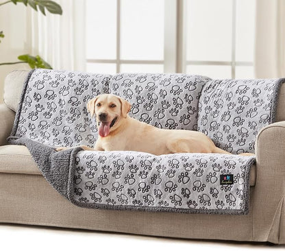 Luciphia Waterproof Pet Blankets for Couch Sofa Bed Cover Liquid Pee Proof Washable Soft Fluffy Large Dog Blanket Reversible Furniture Protection Paw Grey Large（65" x 57"）