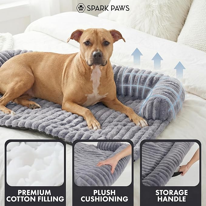 Spark Paws Luxury Dog Couch Cover Bed, Calming Pet Furniture Protector for Large & Small Dogs, Washable Bolster Dog Bed for Couch, Sofa & Bed - Grey, 2XL