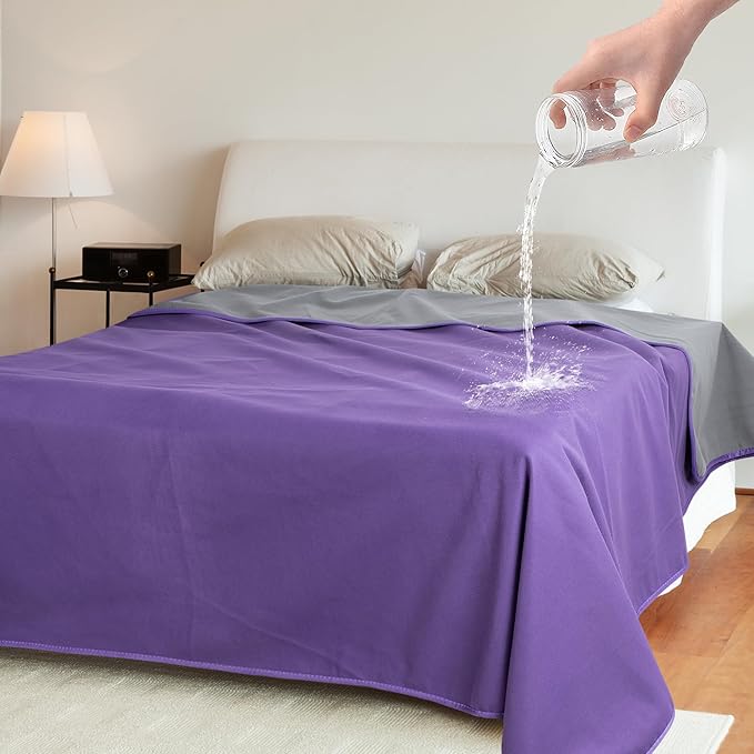 Catalonia Waterproof Blanket for Bed, Reversible Fleece Couch Sofa Furniture Protector, Leak Proof Dog Blankets, Purple
