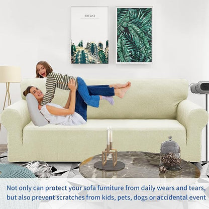 ZNSAYOTX 1 Piece Jacquard Chair Slipcovers for Living Room High Stretch Chair Covers with Arms Anti Slip Pets Friendly Couch Sofa Armchair Cover Furniture Protector (Small, New Pattern Light Beige)