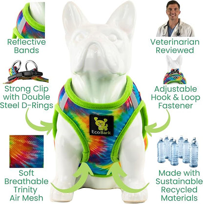 EcoBark Step in Dog Harness - Soft Mesh Dog Vest Harnesses for Puppies and Small Dogs - Reflective Adjustable No Pull and No Choke Halter Harness - Mesh Comfort Padded Body Harness (Tie-Dye, Large)