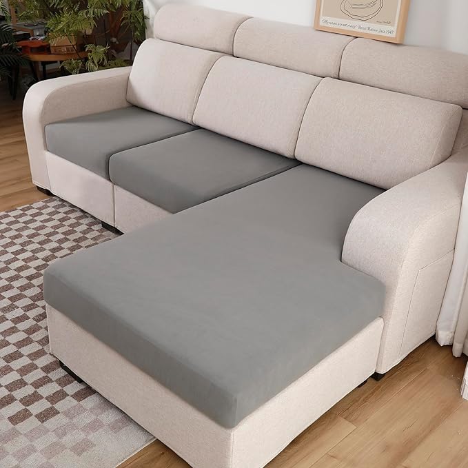 100% Waterproof Couch Cushion Covers, Chair Seat Cover, Stretch Sofa Cushion Covers, Reversible Sofa Protector Covers for Pets, Washable (Chair Cushion, Light Grey), Small