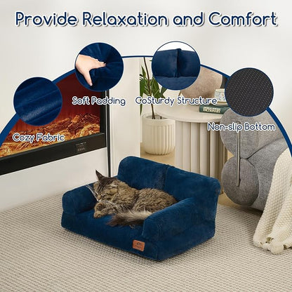 Hollypet Fluffy Dog Cat Bed Pet Couch Beds Plush Soft Warming Washable Puppy Bed for Small Medium Dogs and Large Cats, Cobalt Blue, 24" L x 18" W x 10" Th