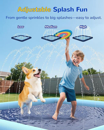 VISTOP Non-Slip Splash Pad for Kids and Dog, Thicken Sprinkler Pool Summer Outdoor Water Toys - Fun Backyard Fountain Play Mat for Baby Girls Boys Children or Pet Dog (67 * 67 inch, Blue&Blue)