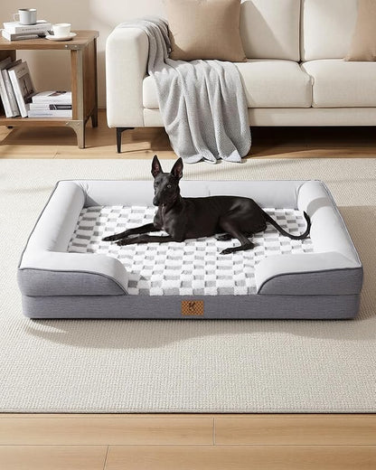 KSIIA Waterproof Dog Bed Orthopedic for XXL Senior Dog Couch with Sides, Extra Thick Supportive Pet Bed Sofa with Soft Plush Cover and Non-Slip Bottom, 53 x 40 Inch, Grey