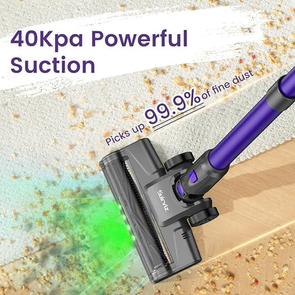Suirviz Cordless Vacuum Cleaner, 40KPA/500W/35Mins, Powerful Suction with Green LED Dust Detection, Stick Vacuum Self-Standing, Lightweight Handheld Vacuum for Pet Hair, Carpet & Hard Floor