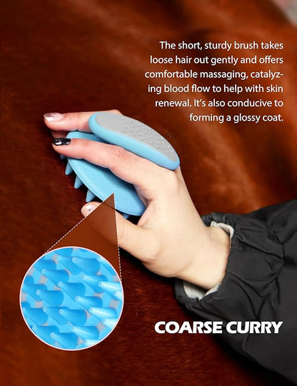 Harrison Howard Horse Grooming Kit 9 Piece with Tote, Non-Slip Silicone Grip Brush Set for Horses, Shedding Bathing Daily Care, Beginner Friendly Soft Blue