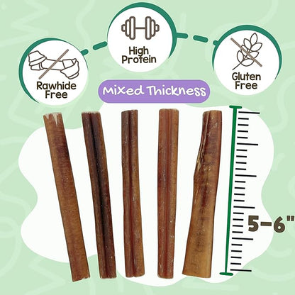 Nature Gnaws Bully Sticks for Dogs 5-6" (1Lb) - Mixed Thickness - Long Lasting for Aggressive Chewers and Large Dogs - Natural Beef Dog Chew Bones