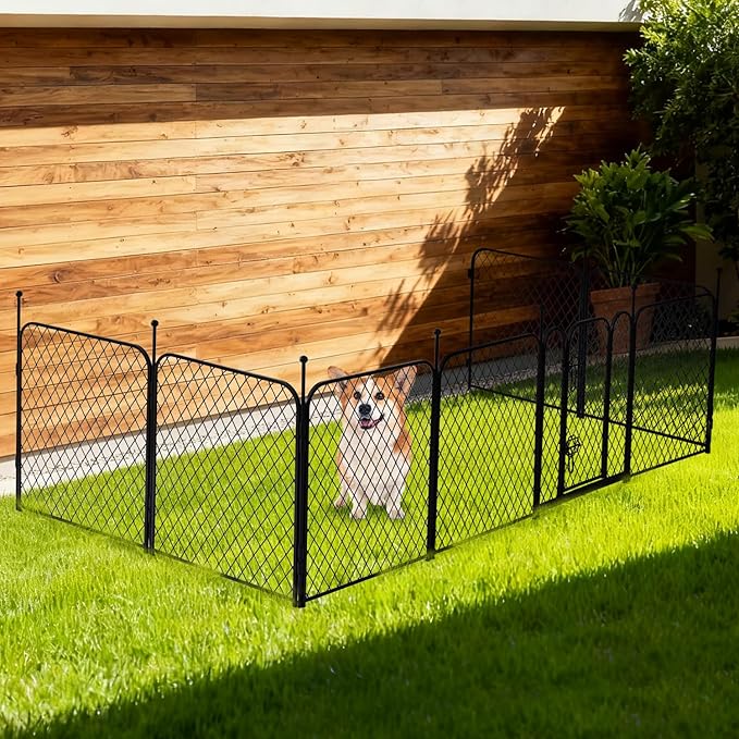 ZOMISIA Paw Safe Playpen for Indoor Small Dogs, 24 Inch 8 Panels Anti-Pinch Diamond Mesh Dog Fence, Metal Stable Dog Play Pen with Door, Portable Pet Playpen for Outdoor RV Camping Yard Garden