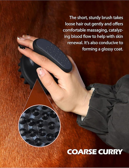 Harrison Howard Horse Grooming Kit 9 Piece with Tote, Non-Slip Silicone Grip Brush Set for Horses, Shedding Bathing Daily Care, Beginner Friendly Black