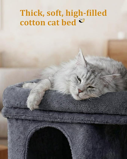 Aechonow Cat Tree for Large Cat, 19 * 16.5In Large Cat Perch, Adult Cat Tower for Indoor Cats with 24In Long Scratching Post, 2 Cozy Cat Condo House for Adult & Fat Cats, Dark Gray