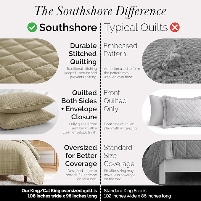 Southshore Fine Living, Inc. Oversized King Quilt Bedding Set, Taupe Quilt California/King Size Bedspread with 2 Matching Pillow Shams, Microfiber Soft & Cozy Bedding Coverlet, Taupe