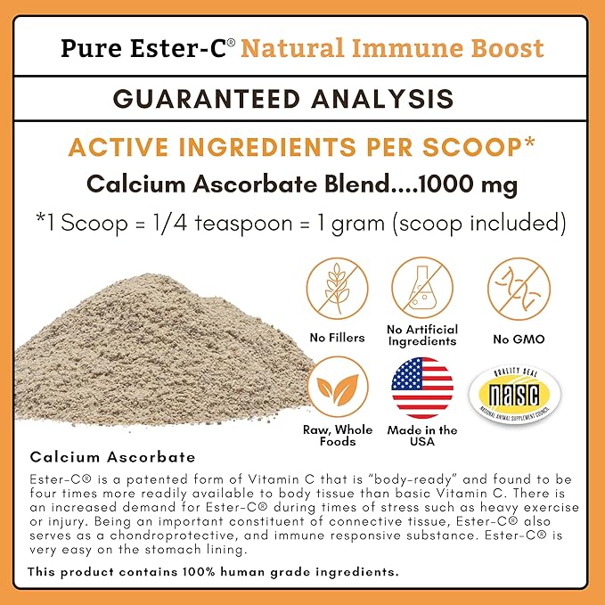 Wholistic Pet Organics Ester-C Powder for Dogs & Cats - Cat & Dog Allergy & Itch Relief - Vitamin C Immune Support Supplement - Itchy Skin Support for Seasonal Dog Allergy Relief - 1 lb - 454 Scoops