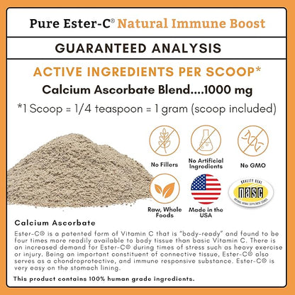Wholistic Pet Organics Ester-C Powder for Dogs & Cats - Cat & Dog Allergy & Itch Relief - Vitamin C Immune Support Supplement - Itchy Skin Support for Seasonal Dog Allergy Relief - 4 oz - 113 Scoops