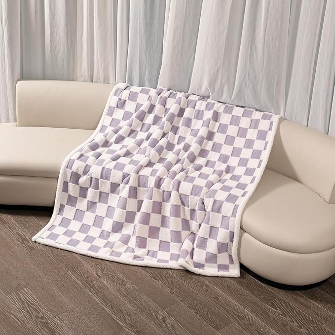 Waterproof Pet Blanket,Dog Bed Covers Small Throw for Puppy Cats Stylish Jacquard Pets Couch Sofa Furniture Protection Washable Reversible Covers (Purple Check,XS)