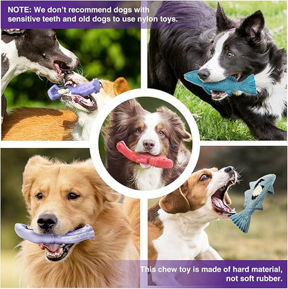 Kimee Dog Toys for Aggressive Chewers, 3 Pack Indestructible Dog Chew Toys, Super Chewer Toys with Tough Nylon Bacon Flavor for All Breed Sizes, Teeth Cleaning & Training, Boredom Relief