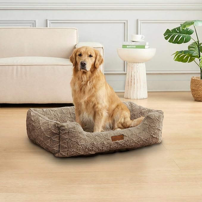 Modern Threads Ultra Soft Plush Pet Bed for Medium to Large Dogs with Elegant Texture and Stylish Design, Removable Washable Cover, Brown, (34" L x 25" W x 9" Th)