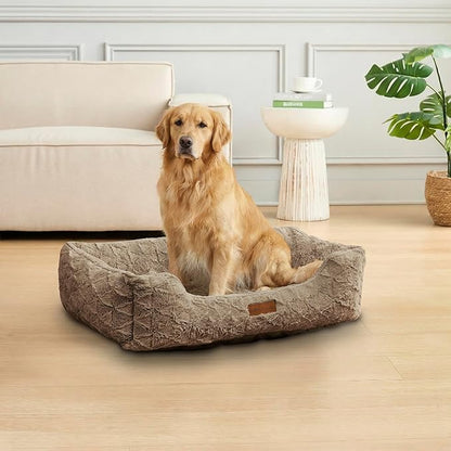 Modern Threads Ultra Soft Plush Pet Bed for Medium to Large Dogs with Elegant Texture and Stylish Design, Removable Washable Cover, Brown, (34" L x 25" W x 9" Th)