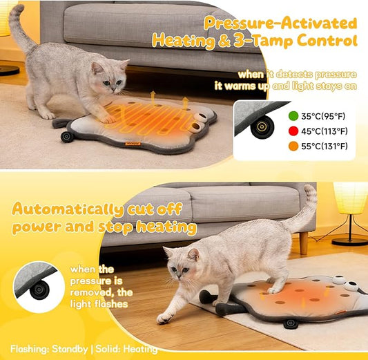 Heated Cat Bed for Indoor Pets Pressure-Activated Cat Heating Pad Extra Large Electric Pet Heated Pad Adjustable Temp Pet Heating Pads with Removable Cover Biscuits Grey 21"X 21"