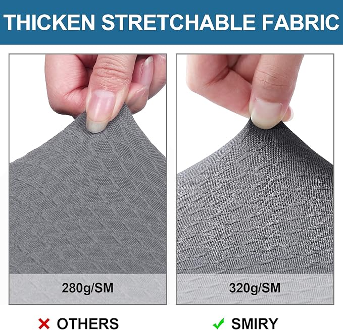 Smiry Waterproof Seat Covers for Dining Room Chairs Set of 2, Stretch Jacquard Removable Washable Chair Seat Slipcovers Protector, No Rear Covers, Grey