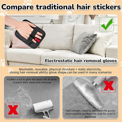 2Pcs Pet Hair Remover, electrostatic pet Hair Removal Gloves, cat and Dog pet Hair Removal Tools, Suitable for Bed Sheets, Blankets, Clothes, Sofas, Multi-Functional Beauty Gloves