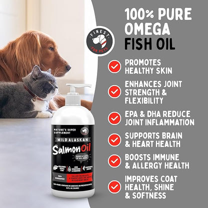 Wild Alaskan Omega-3 Blend Pollock + Salmon Oil for Dogs & Cats (16oz). 100% Pure Fish Oil Supplement with EPA & DHA for Joints, Skin & Coat, Itching, Shedding, Immune & Heart. Tasty & Easy to Give.