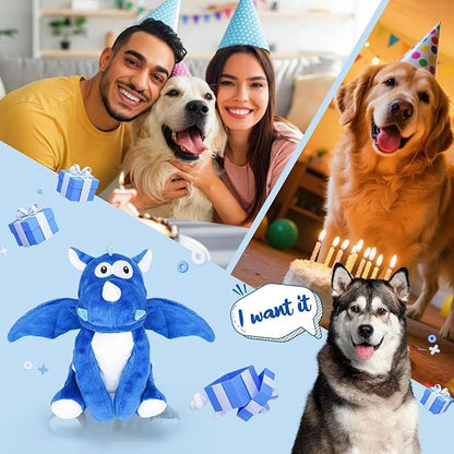 loncoldy Plush Dog Toys, Tough Chew Toys for Dogs, Crinkle Stuffed Squeaky Toy for Small Medium Large Breed, Interactive Plush Toys to Keep Them Busy, Cute Dinosaur Dog Toy, Pet Toys