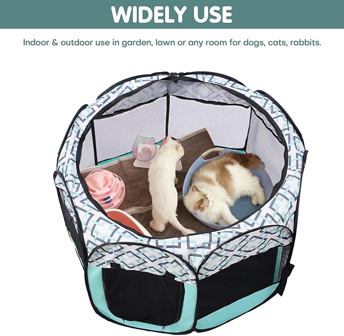 Lucky Monet Foldable Dog Playpen Enclosed Cat Puppy Playpen Indoor Pop Up Pet Animal Playpen Outdoor Kennel Cage Pen Tent for Small Medium Dog Puppy Cat Kitten Rabbit - 45" L x 45" W x 23" H