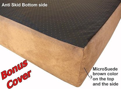 Dogbed4less Orthopedic Gel Memory Foam Pet Dog Bed, Waterproof Liner with External Microsuede Cover and Bonus Antislip Cover (Microsuede Espresso, 40"X34"X4" Inches)